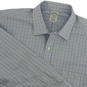 Brooks Brothers 1818 Mens Regular Fit Non-Iron Blue Plaid Dress Shirt 16.5 32/33